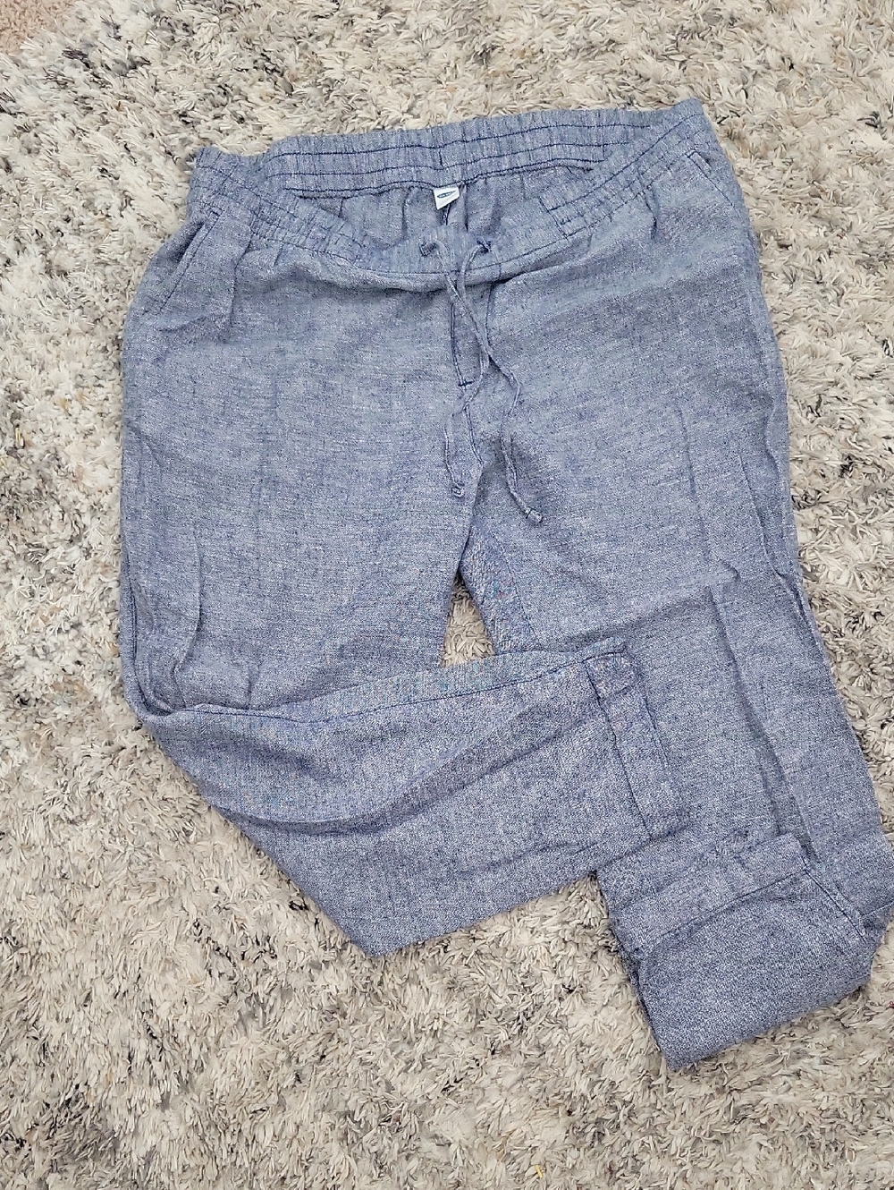Old Navy Linen Heather Blue Drawstring Crop Pants